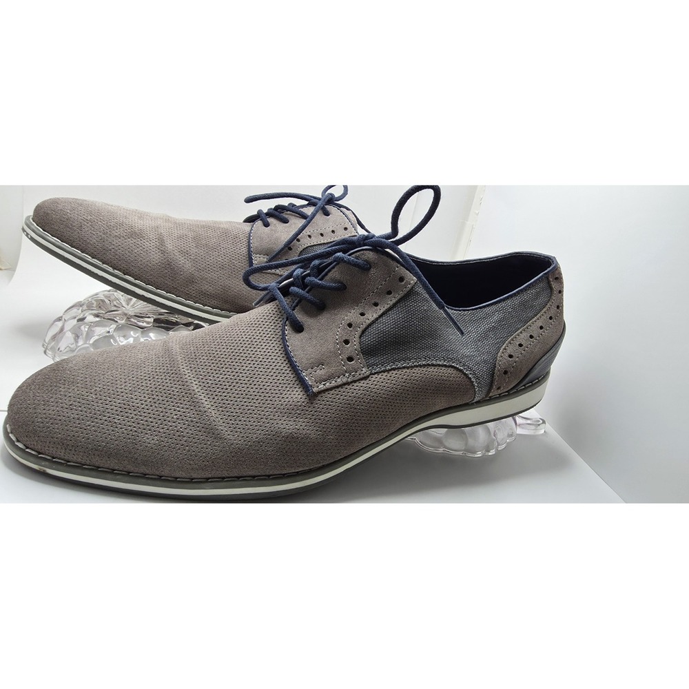 Kenneth Cole Reaction Weiser Grey Suede Navy Textile Lace Up Oxfords Mens 11.5 M